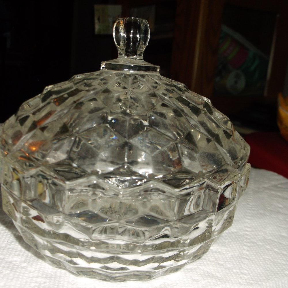 vintage clear glass cubist candy dish